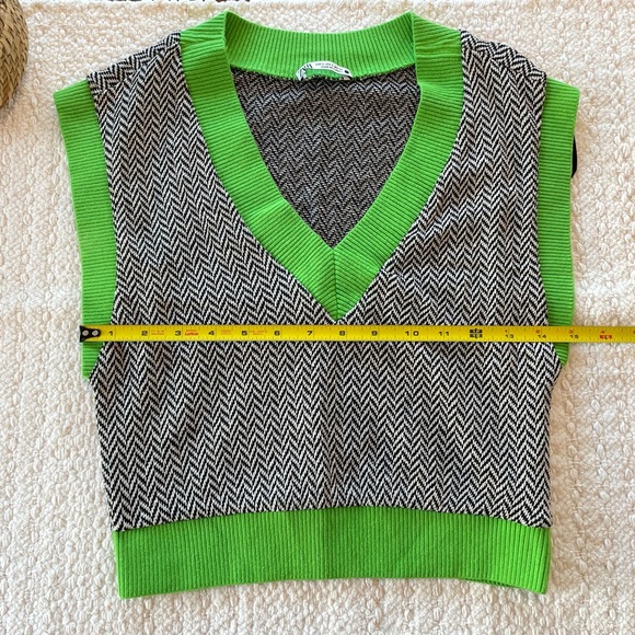 ZARA Cropped Sweater Vest s kelly green gingham tweed sweater sleeve less - Picture 5 of 10